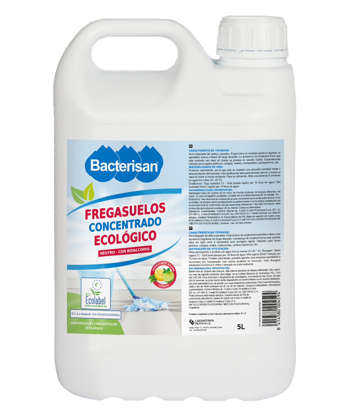 Ecological, neutral, concentrated and perfumed detergent for all types of surfaces | Bacterisan